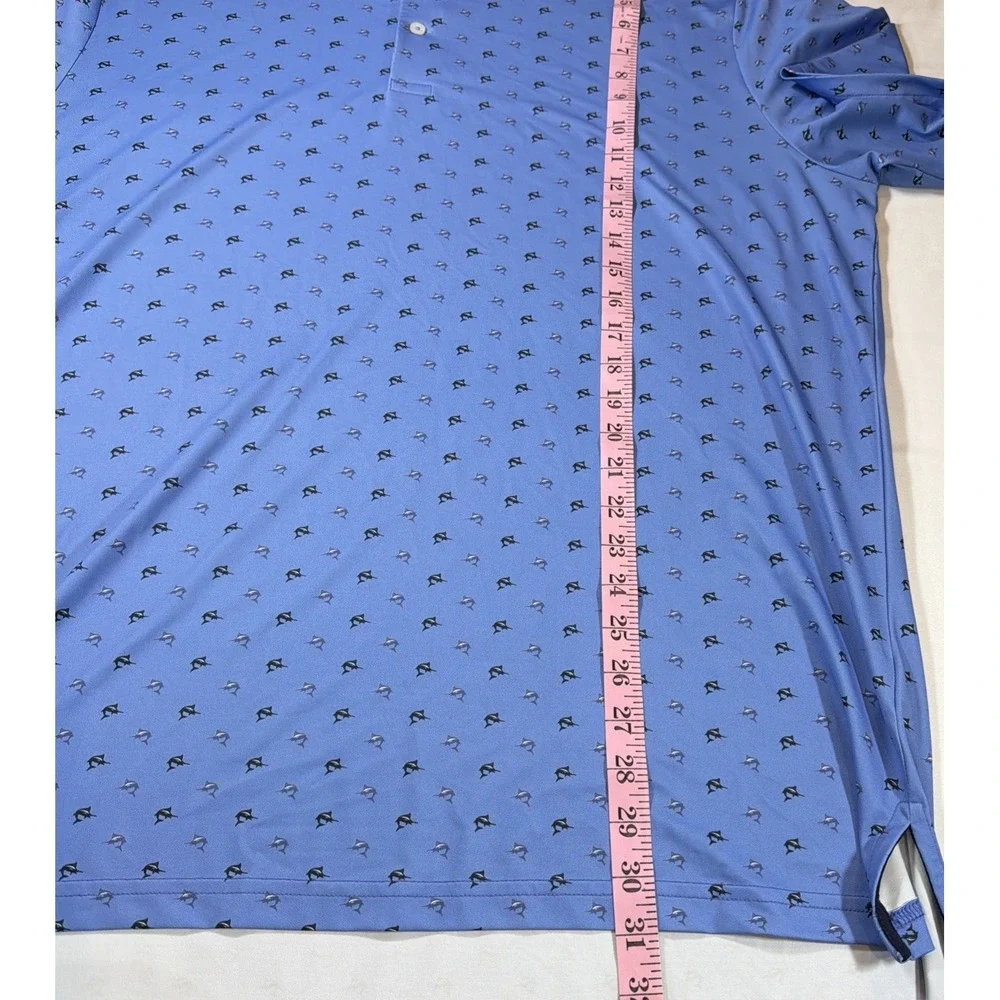 RLX Ralph Lauren XL Polo Shirt Golf Swordfish All Over Print‎ Blue Water Wicking - Picture 5 of 6